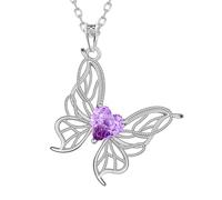 Aurora Tears Butterfly February Birthstone Necklaces 9 25 Sterling Silver Animals Pendant Necklace with Fireworks Cut CZ Birthstone Jewelry for Women DP0392F