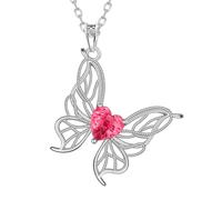 Aurora Tears Butterfly July Birthstone Necklaces 9 25 Sterling Silver Animals Pendant Necklace with Fireworks Cut CZ Birthstone Jewelry for Women DP0392R
