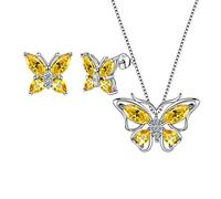 Aurora Tears Butterfly Necklace/Earrings Set 925 Sterling Sliver November Birthstone Yellow Topaz Jewelry Set Animals Jewelry Gift for Women and Girls DS0045N