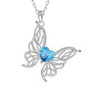 Aurora Tears Butterfly September Birthstone Necklaces 9 25 Sterling Silver Animals Pendant Necklace with Fireworks Cut CZ Birthstone Jewelry for Women DP0392S