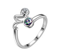 Aurora Tears Capricorn Ring Zodiac Adjustable Rings 925 Sterling Sliver Mystic Rainbow Topaz Constellation Open Ring Horoscope Jewellery Gift for Women and Girls DR0087M