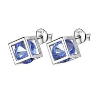 Aurora Tears December Birthstone Earrings 925 Sterling Silver Tanzanite Square Birth Stone Stud Earring Jewellery Gifts for Women and Girls DE0028U