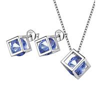 Aurora Tears December Birthstone Necklace Stud Earrings 925 Sterling Silver Tanzanite Square Birth Stone Jewellery Set Gifts for Women and Girls DS0028U