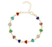 Aurora Tears Elegant Heart Crystal Bracelets Multi-Color Gemstone Link Chain Silver Plated Love Heart Design Jewelry for Women CB0004Y