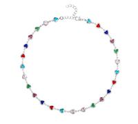 Aurora Tears Elegant Heart Crystal Necklace Multi-Color Gemstone Link Chain Silver Plated Love Heart Design Jewelry for Women CP0005W