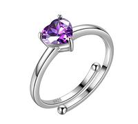 Aurora Tears February Birthstone Adjustable Rings Love Heart 925 Sterling Sliver Heart-shaped Birthstone Open Ring Birth Stone Jewelry Gifts for Women and Men DR0121F