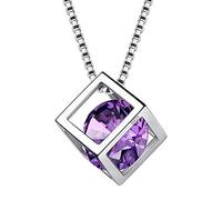 Aurora Tears February Birthstone Necklace 925 Sterling Silver Purple Amethyst Square Birth Stone Pendant Jewellery Gifts for Women and Girls DP0028F