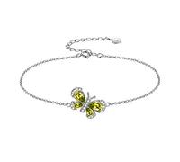 Aurora Tears Green Butterfly Bracelets Women 925 Sterling Silver Animal Butterflies August Birthstone Peridot Link Adjustable Bracelet Crystal Wedding Birthday Jewelry DB0115A