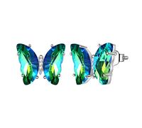 Aurora Tears Green Butterfly Heart Studs Earrings Women 925 Sterling Silver Animal Butterflies May Created Emerald Birthstone Emerald Earring Stud Crystal Wedding Birthday Jewelry DE0253G