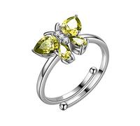 Aurora Tears Green Butterfly Rings Women 925 Sterling Silver Animal Butterflies August Birthstone Peridot Band Adjustable Ring Crystal Wedding Birthday Jewelry DR0122A