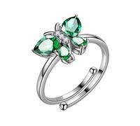 Aurora Tears Green Butterfly Rings Women 925 Sterling Silver Animal Butterflies May Birthstone Emerald Band Adjustable Ring Crystal Wedding Birthday Jewelry DR0122G