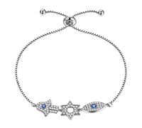 Aurora Tears Hamsa Fatima Hand Bracelets 925 Sterling Sliver Blue Evil Eye Charm Stars of David Bracelet Six Point Jewelry for Women DB0110W