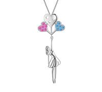Aurora Tears Heart Balloon Moon Star Pendant Necklace 925 Sterling Silver Teen Girls Pink Blue Crystal Swinging Colorful Balloon Charm Jewelry Gift for Women Christmas DP0320W