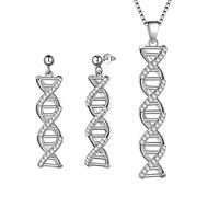 Aurora Tears Infinity Spiral DNA Double Helix Chemistry Science Necklaces Earrings Rings Set 925 Sterling Silver Biology Molecule Pendant Jewelry Set DS0096W