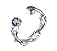 Aurora Tears Infinity Spiral DNA Double Helix Chemistry Science Stud Adjustable Rings Silver Plated Biology Molecule Open Ring for Medical School Student DR0125W-T