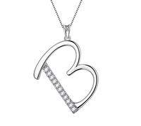 Aurora Tears Initial Letter B Necklace for Women Girls 925 Sterling Silver Personalized Alphabet Name Pendant Crystal CZ Jewelry Mothers Day Valentines Christmas Birthday Gift DP0284B