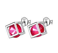 Aurora Tears July Birthstone Earrings 925 Sterling Silver Red Ruby Square Birth Stone Stud Earring Jewellery Gifts for Women and Girls DE0028R