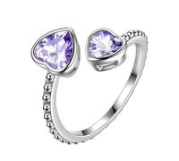Aurora Tears June Birthstone Love Heart Adjustable Rings Sliver Plated Birthstone Double Heart Open Ring Birth Stone Jewelry Gifts for Women and Men DR0109D-T