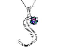Aurora Tears Letter A Necklaces 925 Sterling Silver Mystic Rainbow Topaz Alphabet Initial A Pendant Jewellery Gifts for Women and Girls DP0195S