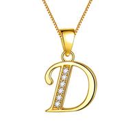 Aurora Tears Letter D Neckalce 925 Sterling Sliver 18K Gold Plated Initial D Alphabet Pendant with Cubic Zirconia Jewellery Dating Gifts for Women DP0045D-Y