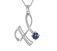 Aurora Tears Letter H Necklaces 925 Sterling Silver Mystic Rainbow Topaz Alphabet Initial H Pendant Jewellery Gifts for Women and Girls DP0195H