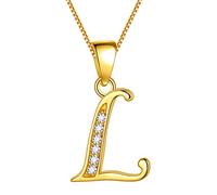 Aurora Tears Letter L Neckalce 925 Sterling Sliver 18K Gold Plated Initial L Alphabet Pendant with Cubic Zirconia Jewellery Dating Gifts for Women DP0045L-Y