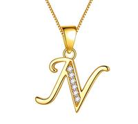Aurora Tears Letter N Neckalce 925 Sterling Sliver 18K Gold Plated Initial N Alphabet Pendant with Cubic Zirconia Jewellery Dating Gifts for Women DP0045N-Y