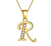 Aurora Tears Letter R Neckalce 925 Sterling Sliver 18K Gold Plated Initial R Alphabet Pendant with Cubic Zirconia Jewellery Dating Gifts for Women DP0045R-Y