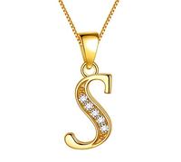 Aurora Tears Letter S Neckalce 925 Sterling Sliver 18K Gold Plated Initial S Alphabet Pendant with Cubic Zirconia Jewellery Dating Gifts for Women DP0045S-Y