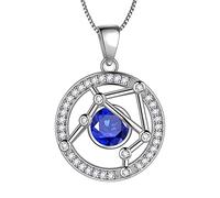 Aurora Tears Libra Necklace 925 Sterling Sliver 12 Zodiac Round Pendant Constellation Sign September Birthstone Necklace CZ Horoscope Jewellery Gift for Women and Girls DP0176T