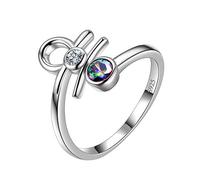 Aurora Tears Libra Ring Zodiac Adjustable Rings 925 Sterling Sliver Mystic Rainbow Topaz Constellation Open Ring Horoscope Jewellery Gift for Women and Girls DR0087T