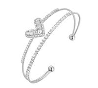 Aurora Tears Love Heart Adjustable Bracelet Silver Plated Crystal Embellished Heart Design Open Bracelet Jewelry for Women CB0018W