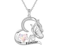 Aurora Tears Love Heart April Birthstone Necklaces 9 25 Sterling Silver Butterfly Pendant Necklace with Fireworks Cut CZ Birthstone Jewelry for Women DP0391W