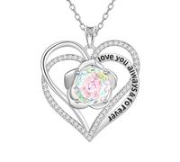Aurora Tears Love Heart April Birthstone Necklaces 9 25 Sterling Silver Double Forever Heart Rose Pendant with Rose Cut CZ Birthstone Jewelry for Women DP0388W