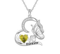 Aurora Tears Love Heart August Birthstone Necklaces 9 25 Sterling Silver Butterfly Pendant Necklace with Fireworks Cut CZ Birthstone Jewelry for Women DP0391A