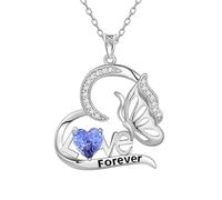 Aurora Tears Love Heart December Birthstone Necklaces 9 25 Sterling Silver Butterfly Pendant Necklace with Fireworks Cut CZ Birthstone Jewelry for Women DP0391D