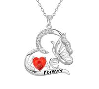 Aurora Tears Love Heart January Birthstone Necklaces 9 25 Sterling Silver Butterfly Pendant Necklace with Fireworks Cut CZ Birthstone Jewelry for Women DP0391J