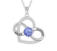 Aurora Tears Love Heart Necklaces 9 25 Sterling Silver Infinity Symbol Pendant with Fireworks Cut CZ Birthstone Jewelry for Women DP0394D