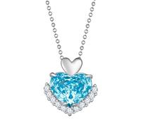 Aurora Tears Love Heart Necklaces with Rose Cut March Birthstone Silver Plated Pendant Necklace Elegant Jewelry for Women CP0002M