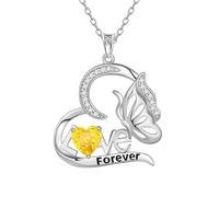 Aurora Tears Love Heart November Birthstone Necklaces 9 25 Sterling Silver Butterfly Pendant Necklace with Fireworks Cut CZ Birthstone Jewelry for Women DP0391N