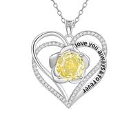 Aurora Tears Love Heart November Birthstone Necklaces 9 25 Sterling Silver Double Forever Heart Rose Pendant with Rose Cut CZ Birthstone Jewelry for Women DP0388N