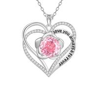 Aurora Tears Love Heart October Birthstone Necklaces 9 25 Sterling Silver Double Forever Heart Rose Pendant with Rose Cut CZ Birthstone Jewelry for Women DP0388O