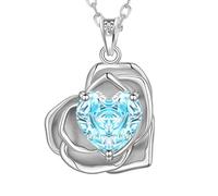 Aurora Tears Love Heart Rose Necklaces 9 25 Sterling Silver Pendant Necklace with Rose Cut CZ March Birthstone Jewelry for Women DP0393M