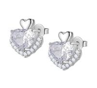 Aurora Tears Love Heart Stud Earrings with Rose Cut April Birthstone Silver Plated Earring Silver Posts Elegant Jewelry for Women CE0002W