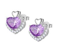 Aurora Tears Love Heart Stud Earrings with Rose Cut February Birthstone Silver Plated Earring Silver Posts Elegant Jewelry for Women CE0002F