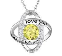 Aurora Tears Love Knot August Birthstone Necklaces 9 25 Sterling Silver Double Circle Knot Pendant Necklace with Fireworks Cut CZ Birthstone Jewelry for Women DP0390A