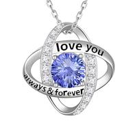 Aurora Tears Love Knot December Birthstone Necklaces 9 25 Sterling Silver Double Circle Knot Pendant Necklace with Fireworks Cut CZ Birthstone Jewelry for Women DP0390D