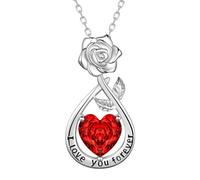 Aurora Tears Love Rose January Birthstone Necklaces 9 25 Sterling Silver Flower Pendant Necklace with Rose Cut CZ Birthstone Jewelry for Women DP0396J
