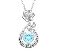 Aurora Tears Love Rose March Birthstone Necklaces 9 25 Sterling Silver Flower Pendant Necklace with Rose Cut CZ Birthstone Jewelry for Women DP0396M