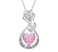 Aurora Tears Love Rose October Birthstone Necklaces 9 25 Sterling Silver Flower Pendant Necklace with Rose Cut CZ Birthstone Jewelry for Women DP0396O